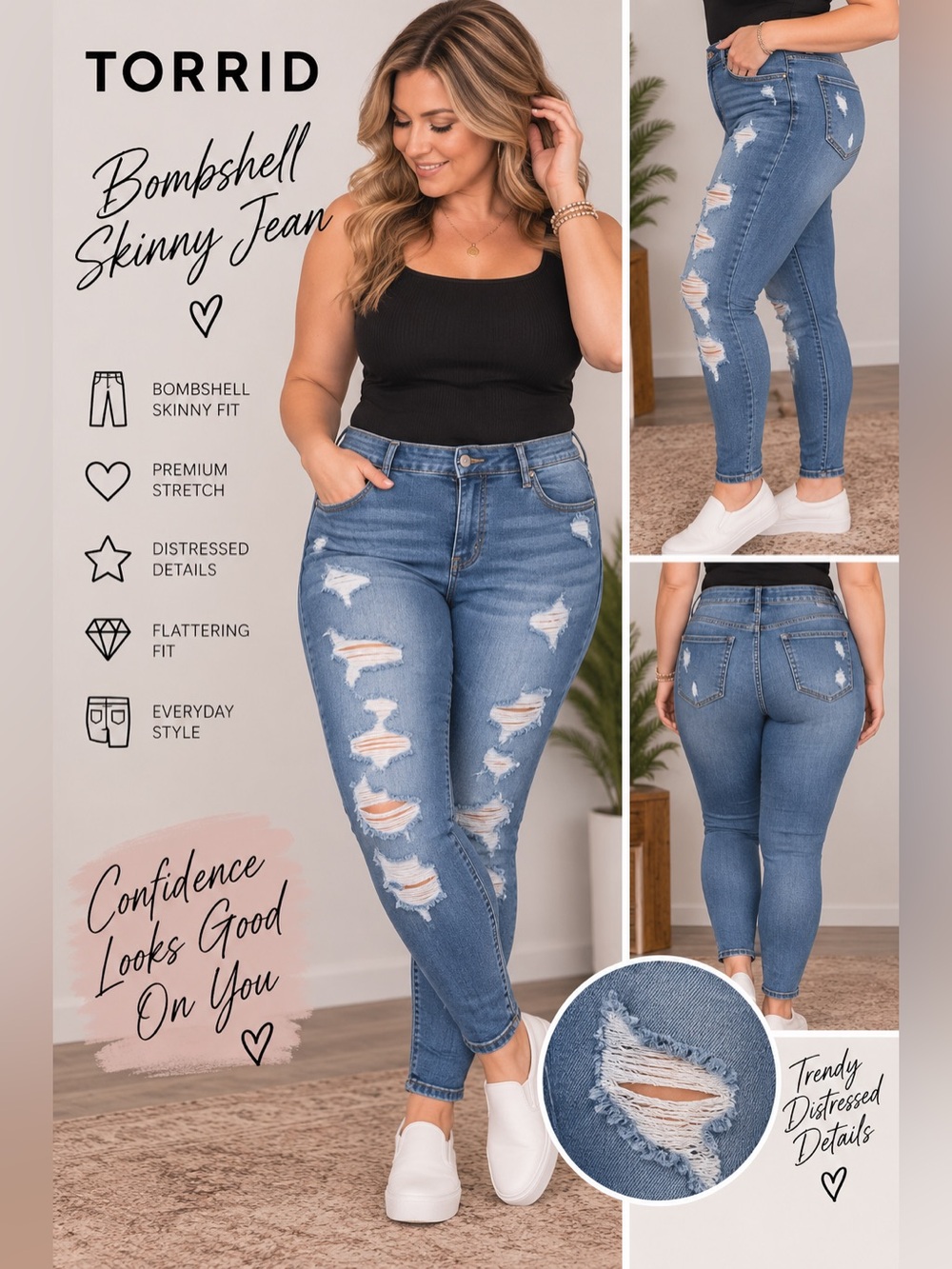Torrid Premium Bombshell Skinny Distressed Jeans Size 16R